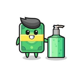 cute money cartoon with hand sanitizer