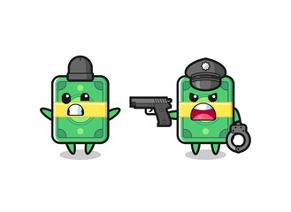 illustration of money robber with hands up pose caught by police