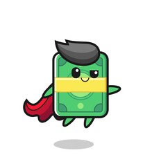 cute money superhero character is flying
