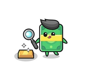 money character is checking the authenticity of the gold bullion