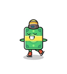 Fototapeta premium money cartoon as an ice skating player doing perform