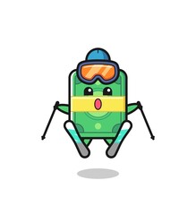 money mascot character as a ski player