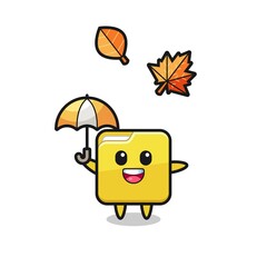 cartoon of the cute folder holding an umbrella in autumn