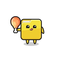 folder cute mascot is eating a fried chicken