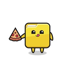 cute folder cartoon eating pizza