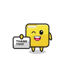 the mascot of the folder holding a banner that says thank you