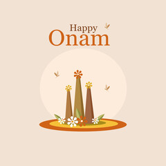 Onam festival greetings with floral designs. Onam is a traditional festival in Kerala, India