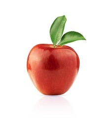 Red Apple. Red apple with green leaves isolated on white background.