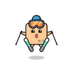 cardboard box mascot character as a ski player