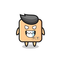 evil expression of the cardboard box cute mascot character