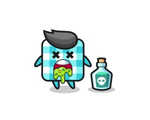 illustration of an checkered tablecloth character vomiting due to poisoning