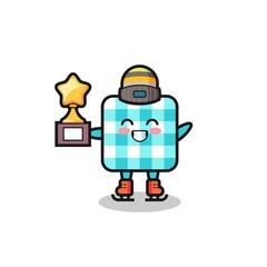 Fototapeta premium checkered tablecloth cartoon as an ice skating player hold winner trophy