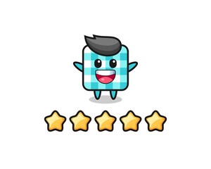 the illustration of customer best rating, checkered tablecloth cute character with 5 stars