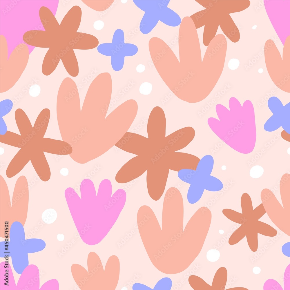 Poster seamless floral pattern with abstract doodle flowers. modern simple texture design for decoration. e