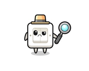 the mascot of cute light switch as a detective