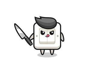 cute light switch mascot as a psychopath holding a knife