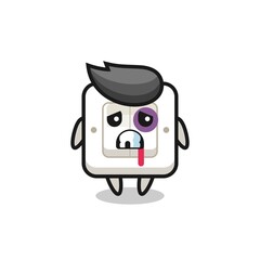 injured light switch character with a bruised face