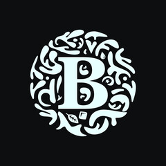 B logo lettering with abstract shape around circle