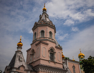 Fototapeta na wymiar View of the facade of the Koretsky Convent against the background of a cloudy sky. Ukraine.