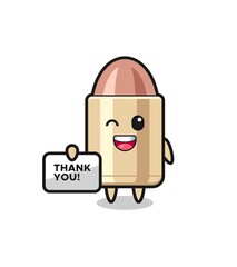 the mascot of the bullet holding a banner that says thank you