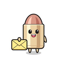 cartoon illustration of bullet holding a yellow letter