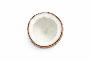A piece of sliced coconut on an isolated white background