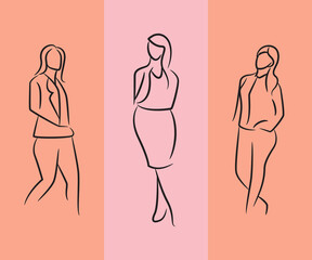 sketch and hand drawn working woman pose set illustration