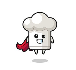 the cute chef hat character as a flying superhero