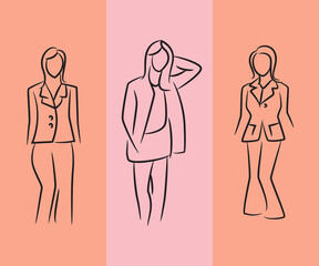 sketch and hand drawn working woman pose set illustration