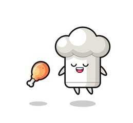 cute chef hat floating and tempted because of fried chicken