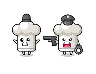 illustration of chef hat robber with hands up pose caught by police