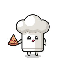 cute chef hat cartoon eating pizza