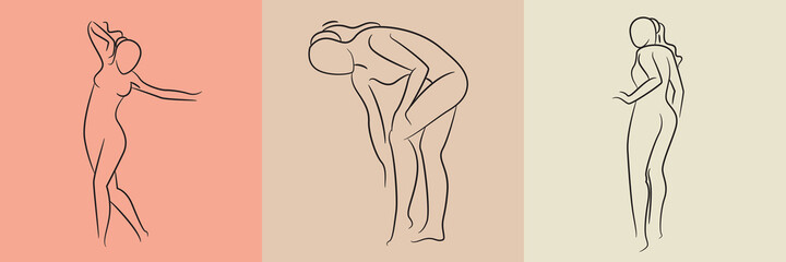 Naklejka premium sketch and hand drawn sexy woman pose set illustration