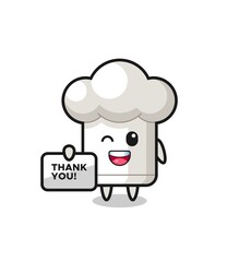 the mascot of the chef hat holding a banner that says thank you