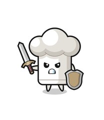 cute chef hat soldier fighting with sword and shield