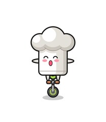 The cute chef hat character is riding a circus bike