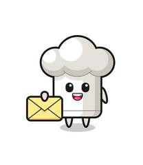 cartoon illustration of chef hat holding a yellow letter