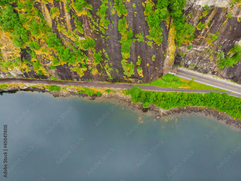 Poster fjord landscape and road, norway