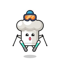 chef hat mascot character as a ski player