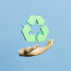 hand with recycling symbol on top