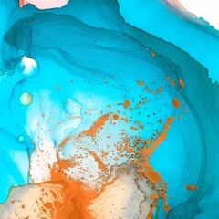 Blue Ocean Alcohol Ink Painting. Acrylic Oil