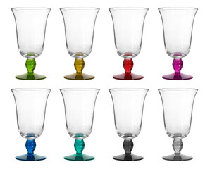 Group of vintage wine glass on white background