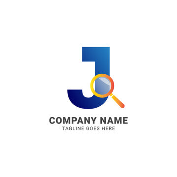 letter J magnifying glass company logo vector design element