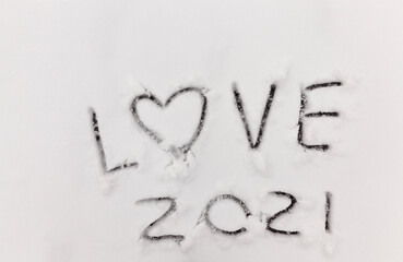 painted on the snow in winter