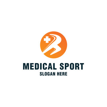 Letter B with medical sport logo template on modern style