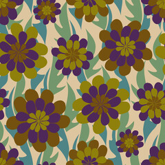 Vector seamless colorful design pattern botanical cute spring herbs and flowers in pastel tones