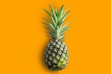 Green Pineapple  isolated on orange color