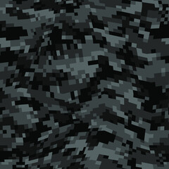 Pixel camouflage texture seamless pattern. Abstract modern digital curve geometric dotted camo ornament for fabric and fashion textile print. Vector background.