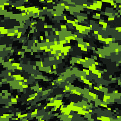 Pixel camouflage texture seamless pattern. Abstract modern digital curve geometric dotted camo ornament for fabric and fashion textile print. Vector background.