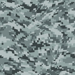 Pixel camouflage texture seamless pattern. Abstract modern digital curve geometric dotted camo ornament for fabric and fashion textile print. Vector background.